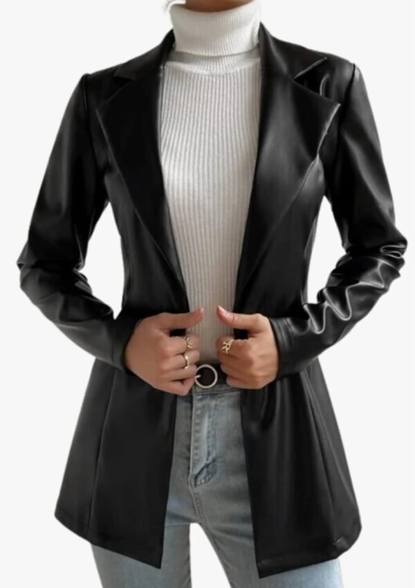 Ladies long coat black color shirt colar fitting size